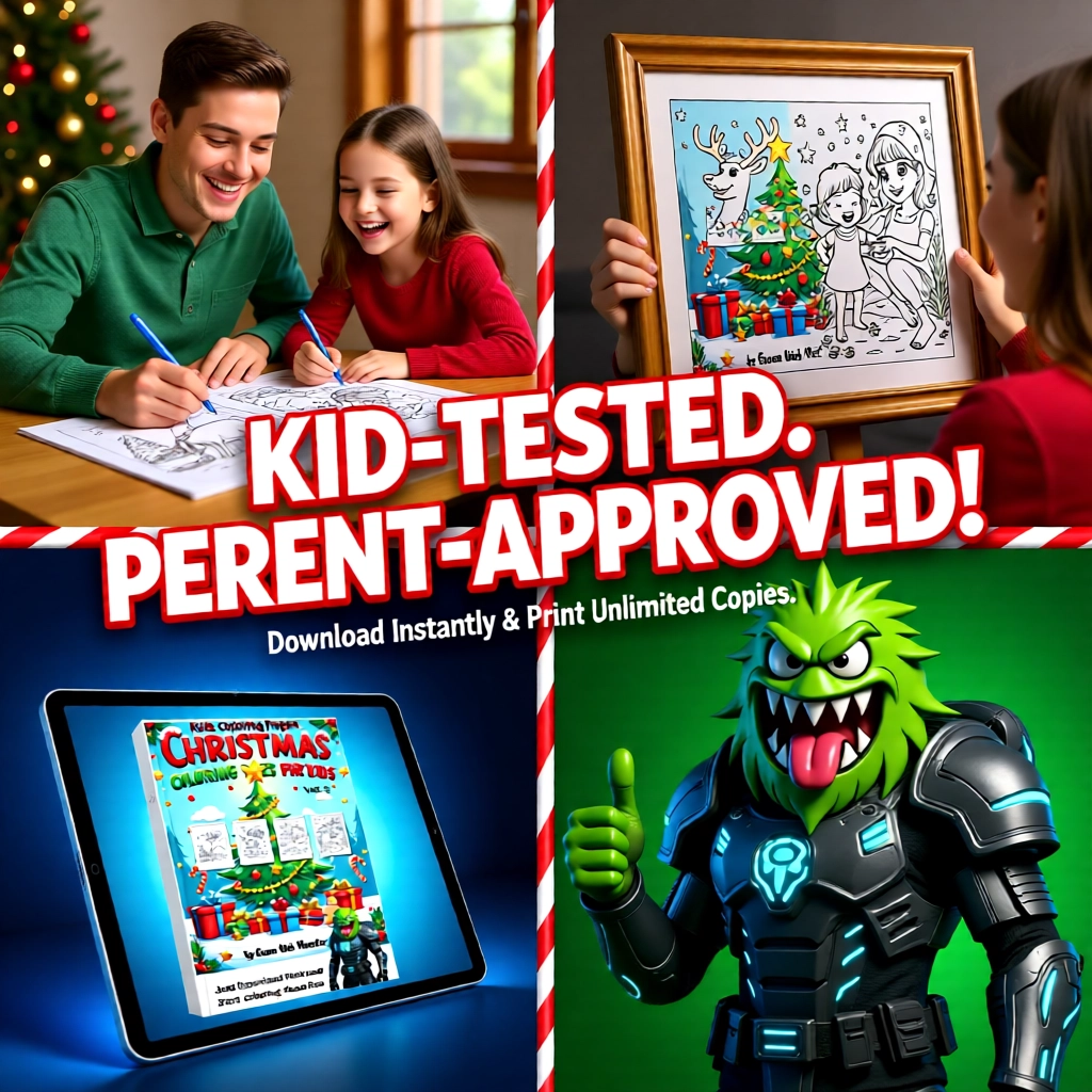 Christmas Coloring Pages for Kids: Festive Activity Book (Green Web Monster) - Image 3